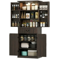 HOMCOM Farmhouse Kitchen Pantry Cabinet with Light, Storage Cabinet, Brown