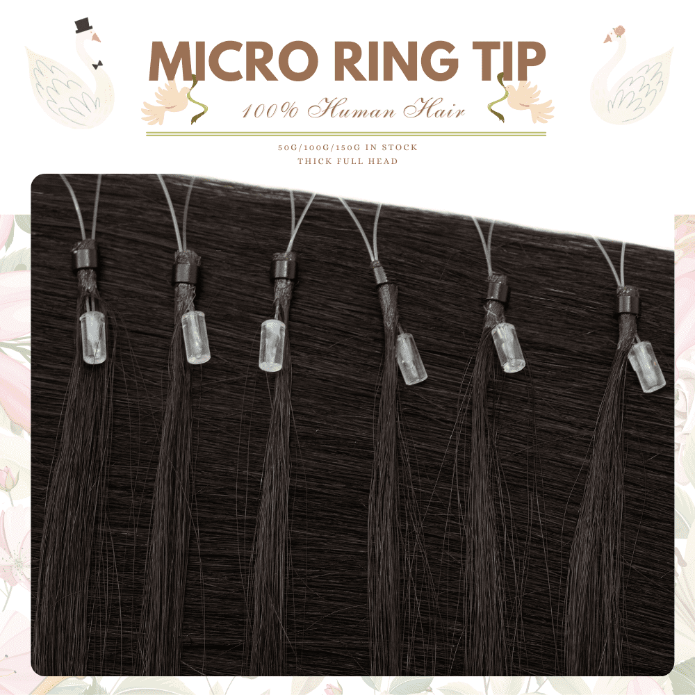 Benehair 100% Remy Real Human Hair Extensions Micro Ring Easy Loop In Hair Tips Nano Beans Russian Remy Hair Thick Strands 50g 16"-24" Striaght Black