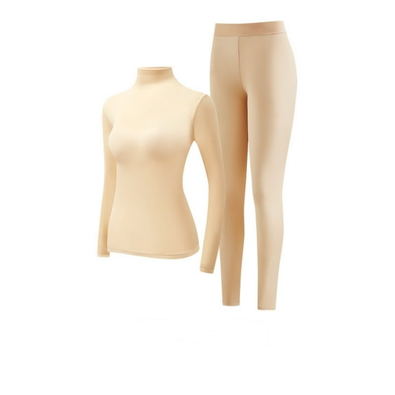 DuoJiaJ Women's Thermal Underwear Brushed Long Underwear Set Cold Weather Pajama Set Ladies Thermal Underwear Beige L