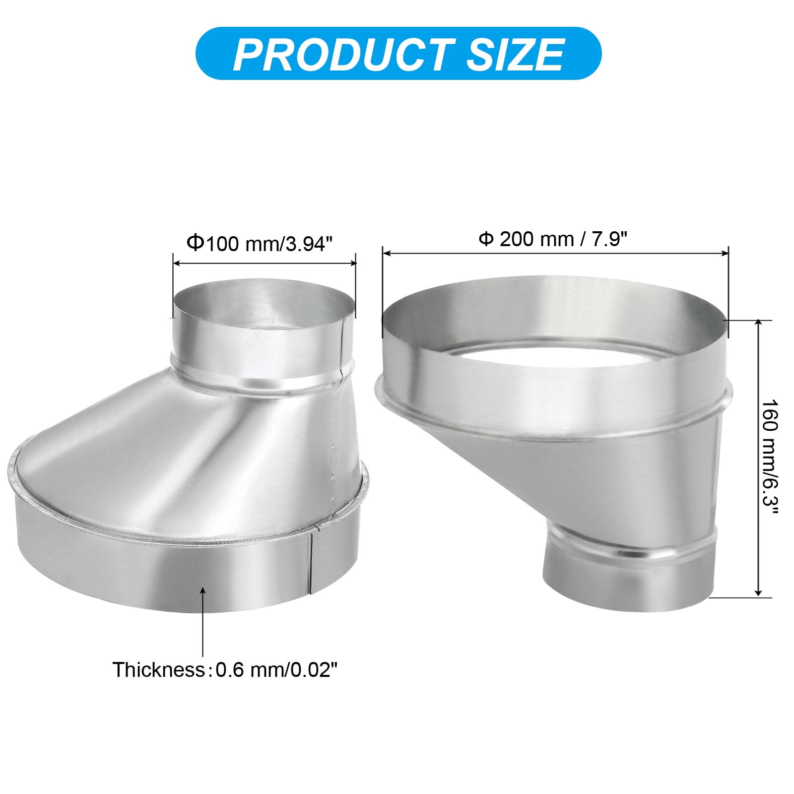 Uxcell 8" to 4" Eccentric Duct Reducer, 1Pc Galvanized Iron Ducting Connector Round Air Duct Adapter Pipe Fitting