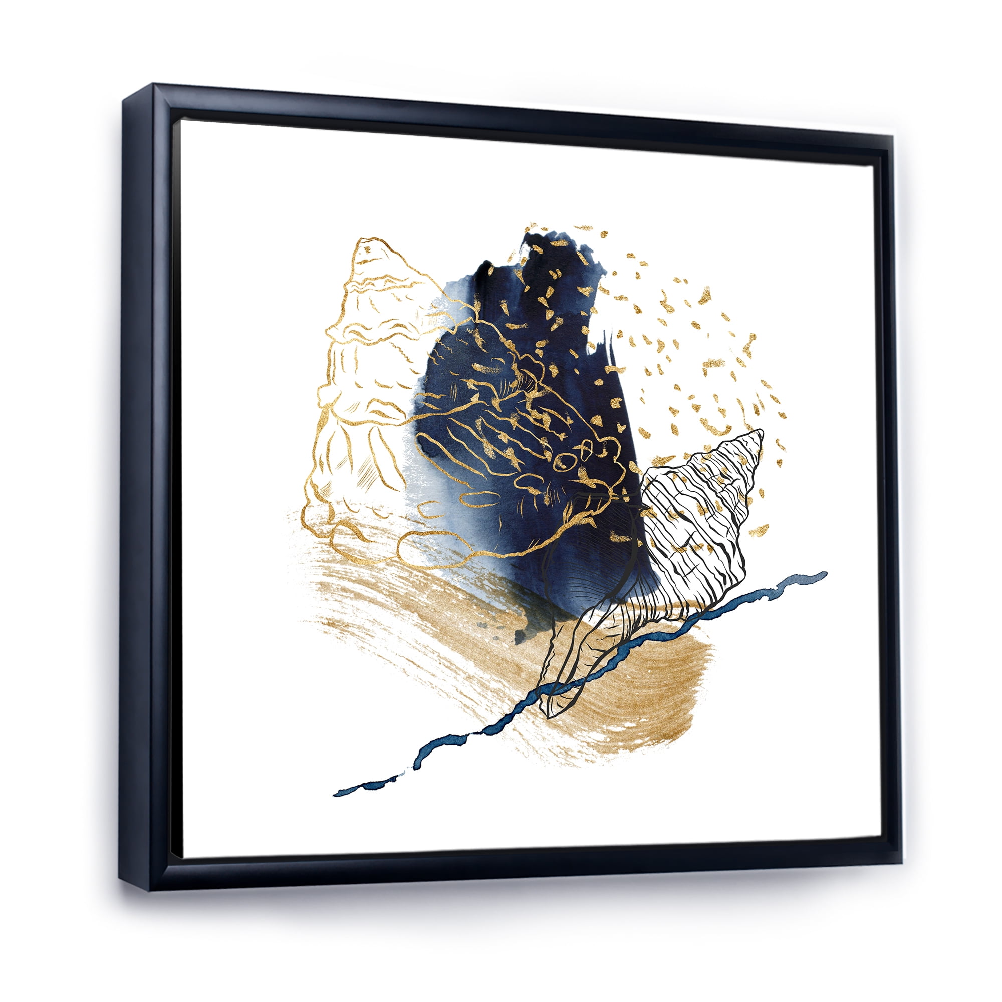 Designart 'Underwater Marine Life With Gold Shell Line Art' Farmhouse Framed Canvas Wall Art Print
