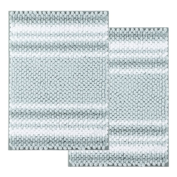 Chenille Bathroom Rug Set Non-Slip Bath Mat Shaggy Soft and Absorbent Light Cyan 17 x 24 in
