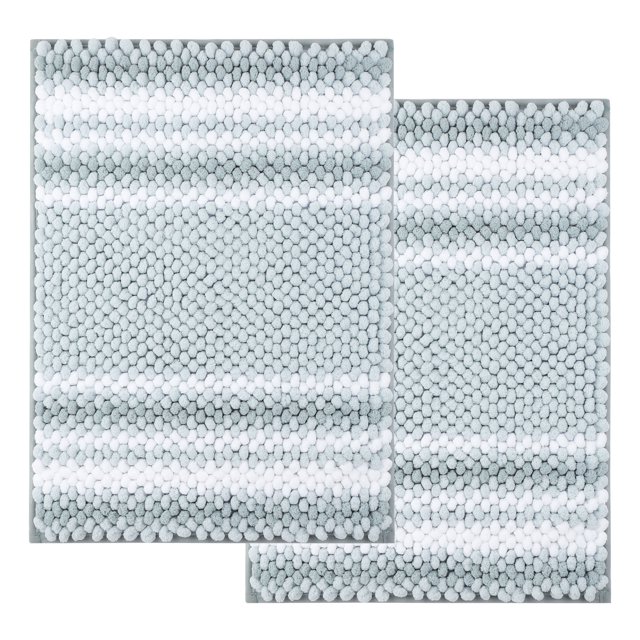 Chenille Bathroom Rug Set Non-Slip Bath Mat Shaggy Soft and Absorbent Light Cyan 17 x 24 in