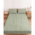 thumbnail image 2 of Cal.King Size Fitted Sheet Set - Solid Color Green 3 Piece Bedding Sets 16" Deep Pocket Fitted Sheet with 2 Pillowcases, Modern Simple Linen Texture Brushed Microfiber Hotel Luxury Bed Sheets, 2 of 9