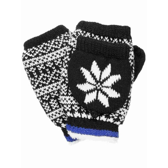 Isotoner Smart Dri Womens Black Snowflake Fingerless Gloves Convertible Mittens