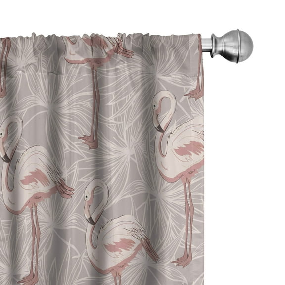 Ambesonne Flamingo Print Curtains, Soft Palms and Birds, Pair of 28"x63", Blush Dust Warm Taupe