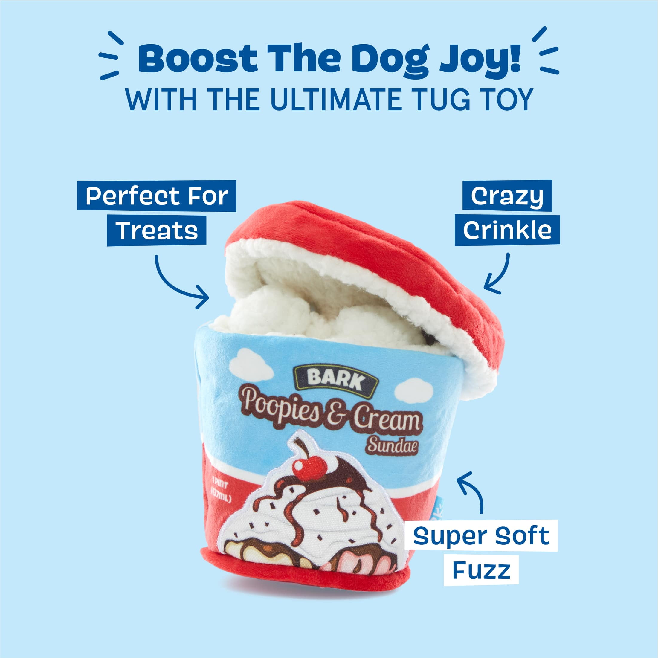 BARK Poopies and Cream Dog Toy, Plush Pint Design, Squeaky, All Sizes