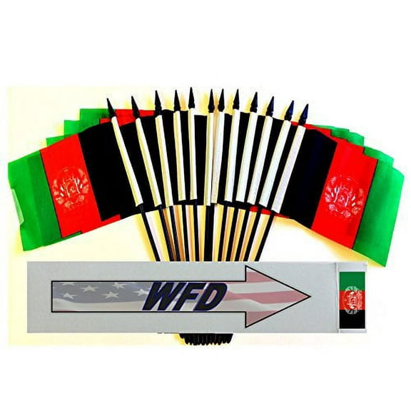 Pack of 12 4"x6" Afghanistan Polyester Miniature Office Desk & Little Table Flags, 1 Dozen 4"x 6" Afghan Small Mini Hand Waving Stick Flags