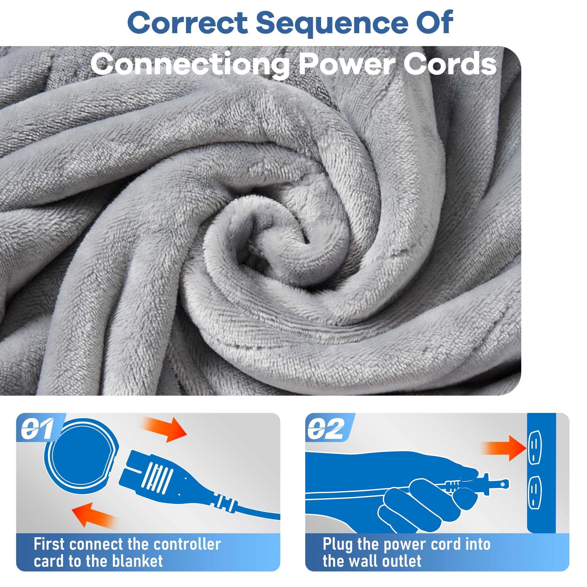 VECUKTY Double-sided Flannel Electric Heated Blanket Queen Size Dual Control, 84"x90" Machine Washable Fast Heating Blanket with 6 Heating Levels &10 Hours Auto Off,Gray