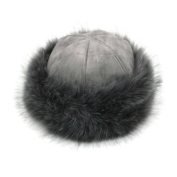 Nvzi Women's Faux Fur Hat for Winter with Stretch Warm Cap Faux Fur Suede Fluffy Warm Hat-Grey