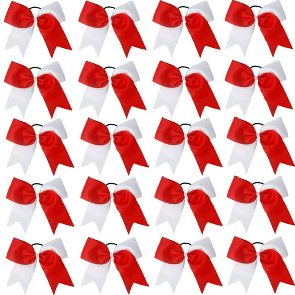 Hipcheer 20 lazos grandes rojos y blancos de 8.0 in para niñas, hechos a mano, cinta de grogrén, accesorios para el pelo para adolescentes y niñas, deportes de animadora de softbol (rojo/blanco (paque