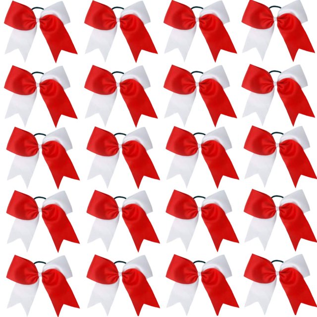 Hipcheer 20 lazos grandes rojos y blancos de 8.0 in para niñas, hechos a mano, cinta de grogrén, accesorios para el pelo para adolescentes y niñas, deportes de animadora de softbol (rojo/blanco (paque