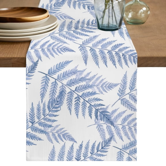 Table Runners 70 Inches Long Dress Scarves, Blue Ferns Farmhouse Coffee/Dining/Kitchen Table Decor, Holiday Table Runner, Spring Summer Botanical Leaves 13x70 Inch