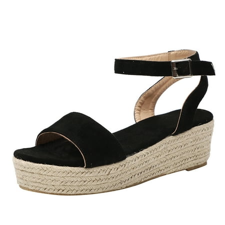 

OAVQHLG3B Sandals for Women Clearance Under $10 Women s Ladies Strap Ankle Buckle Platform Wedges Woven Sandals Roman Shoes
