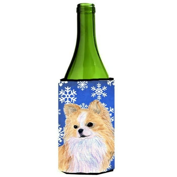 Chihuahua Winter Snowflakes Holiday Wine bottle sleeve Hugger
