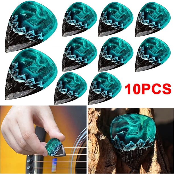 Resina Epoxi Púa Guitarra Northern Lights Collar Músico Colgantes (01)