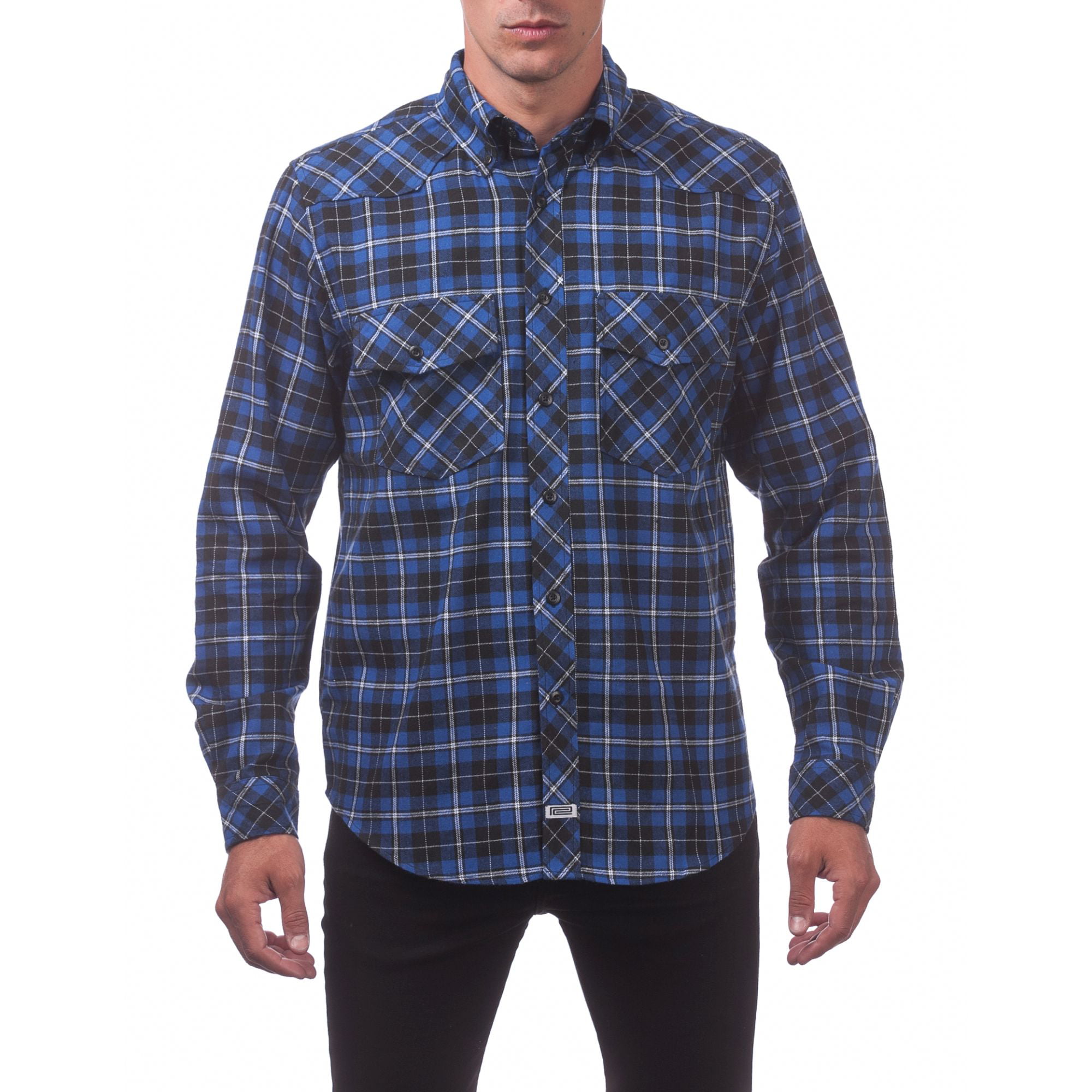 Pro Club - Men's Flannel Shirt, X-Large, (Royal Blue, Black, White