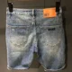thumbnail image 5 of Pantalones cortos de mezclilla para hombre, bermuda corta con bolsillos, pantalones vaqueros cortos para hombre, tendencia larga rota 2024, moda Harajuku Y2k azul desgastada, 5 of 5