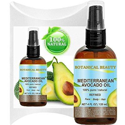 avocado oil ( mediterranean). 100% pure / natural /refined / undiluted cold pressed carrier oil for face, body, feet, hair, massage and nail care. 4 fl. oz-120