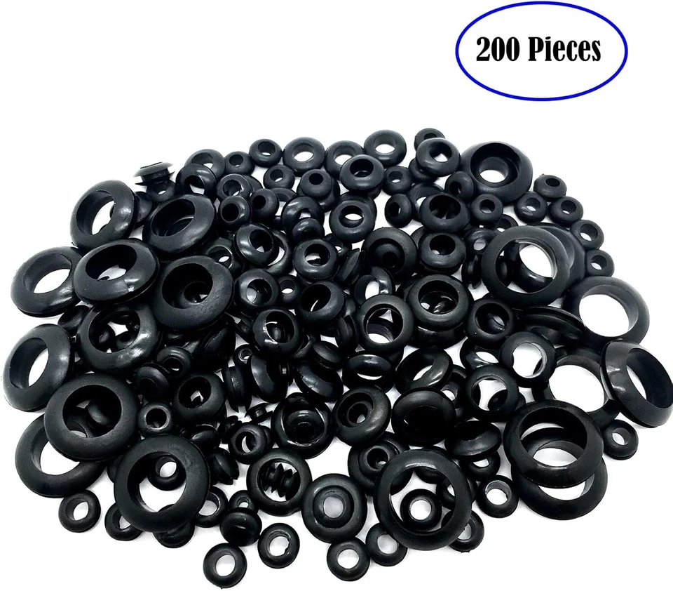 PRIME - 200Pcs Rubber Assortment Kit, 8 Sizes Rubber Grommets For Wiring Automotive