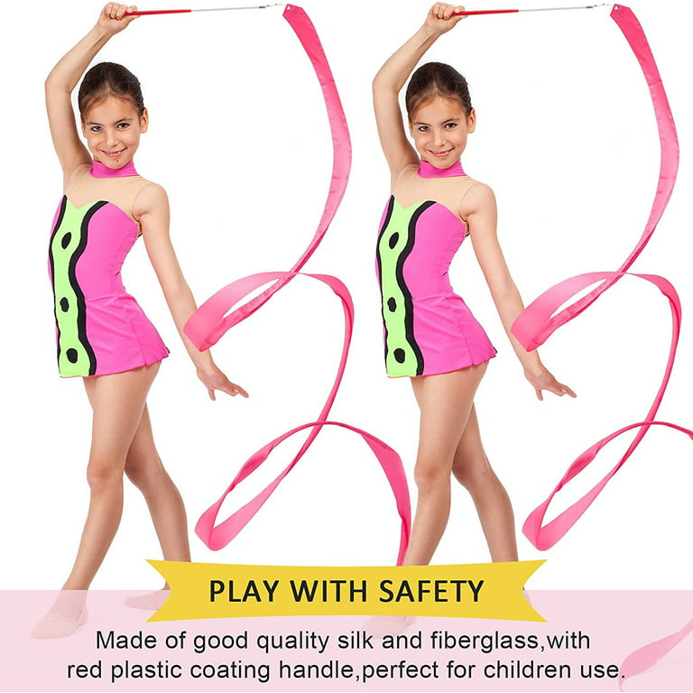 6PCS 2M Gymnastics Streamers Rhythmic Ribbon with Wooden Stick for Kids  Dance Twirling Baton Play with Safety