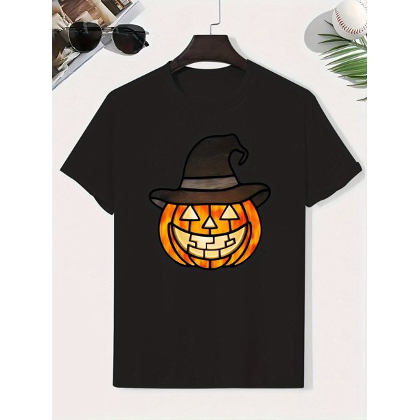 Halloween T-shirt - Halloween Graphic Tee with Jack-o'-Lantern Design, Lightweight & Comfortable Short Sleeve Top for Kids, Casual Summer Clothing, Halloween T Shirt