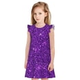 thumbnail image 1 of Balery Purple Glitter Camisón de princesa para niñas, pijama de algodón con mangas abullonadas, suave y bonito.-Small, 1 of 6