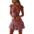 thumbnail image 1 of ZHAOCHENG Vestido mini de verano con escote en forma de corazón y mangas con volantes para mujer, talla L, rojo, 1 of 4