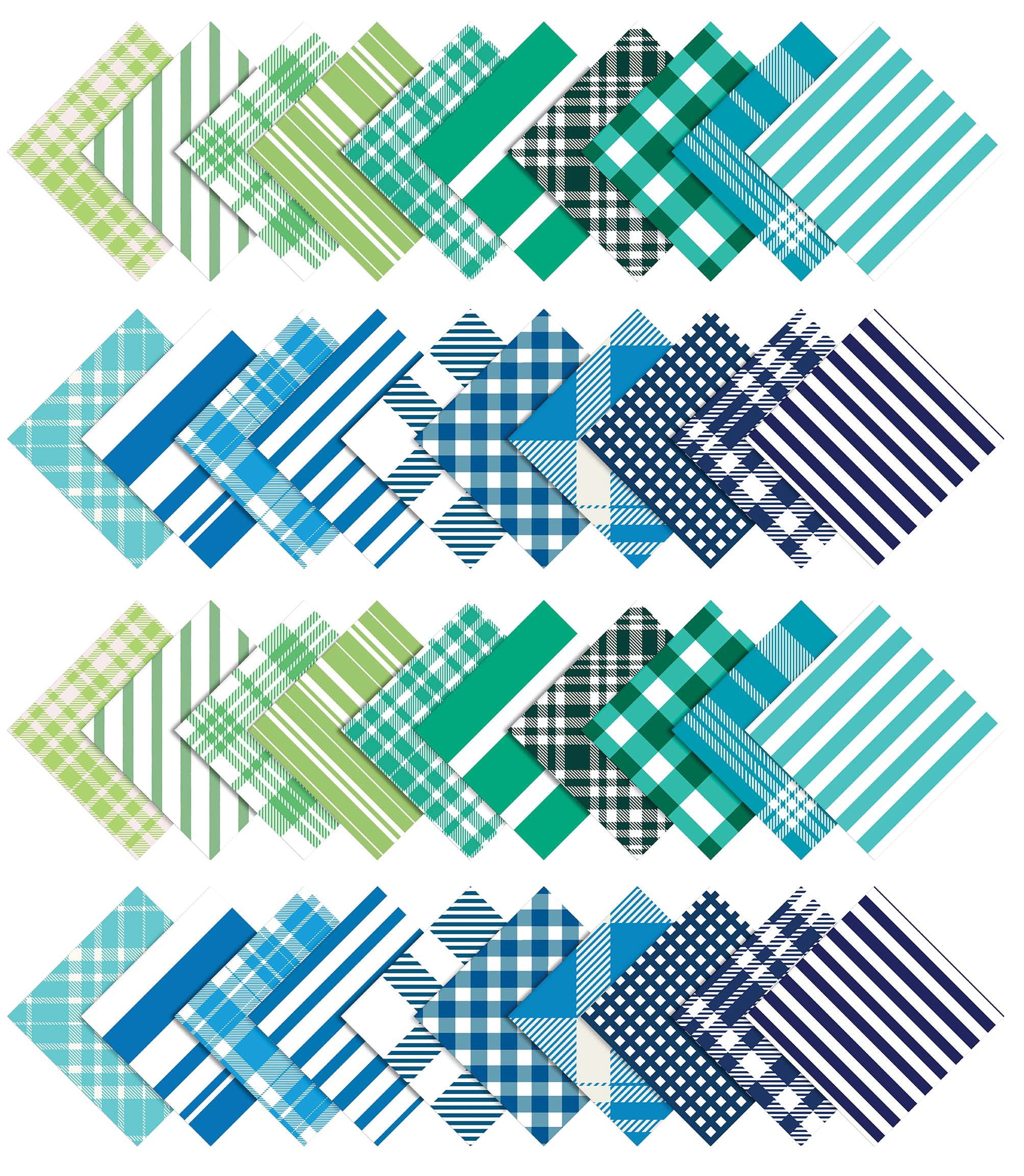 Soimoi 40Pcs Check & Tartan Print Precut Fabrics Strips Roll Up 1.5x42inches Cotton Jelly Rolls For Quilting - Blues & Greens