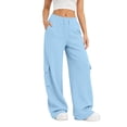 thumbnail image 4 of XIAONU Solid Cargo Wide Leg Pants for Womens Drawstring Waist Flap Side Pockets Sport Trousers, 4 of 9