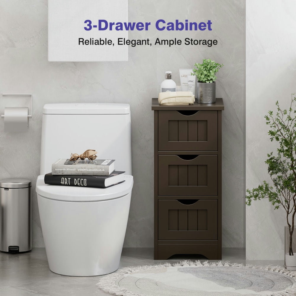 Finihen Bathroom Storage Cabinet, Bathroom Floor Cabinet, Bathroom Floor Freestanding Storage Organizer with 3 Drawers, for Bathroom, Living Room, Bedroom, Kitchen, Brown Finihen Bathroom Storage Cabinet, Bathroom Floor Cabinet, Bathroom Floor Freestanding Storage Organizer with 3 Drawers, for Bathroom, Living Room, Bedroom, Kitchen, Brown