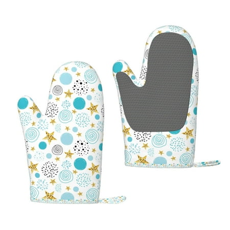 

Zeuib Gold Stars Blue Dots Pattern Print Oven Mitts Oven Gloves with Non-Slip Silicone Heat and Slip Resistant Cooking Mitt Set for Cooking and Baking (2 Count)