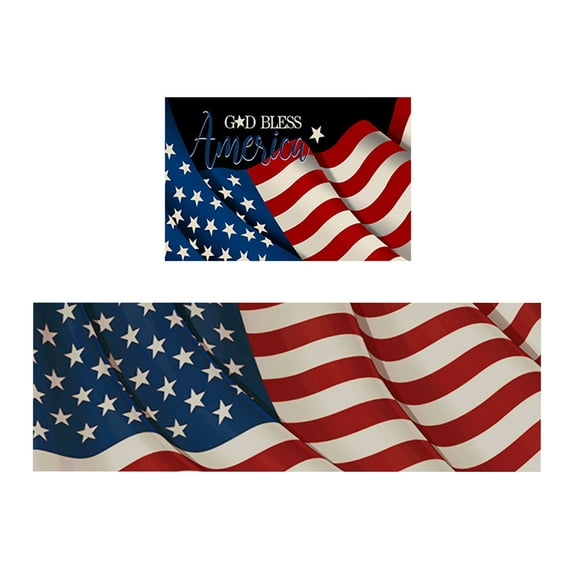 Qocolhg 4th of July Patriotic Kitchen Rugs Set of 2, American Themed Stars Kitchen Mats Decor, Summer Floor Door Mat Home Independence Memorial Day Decorations - 16x24 and 16x47 inch, Clearance
