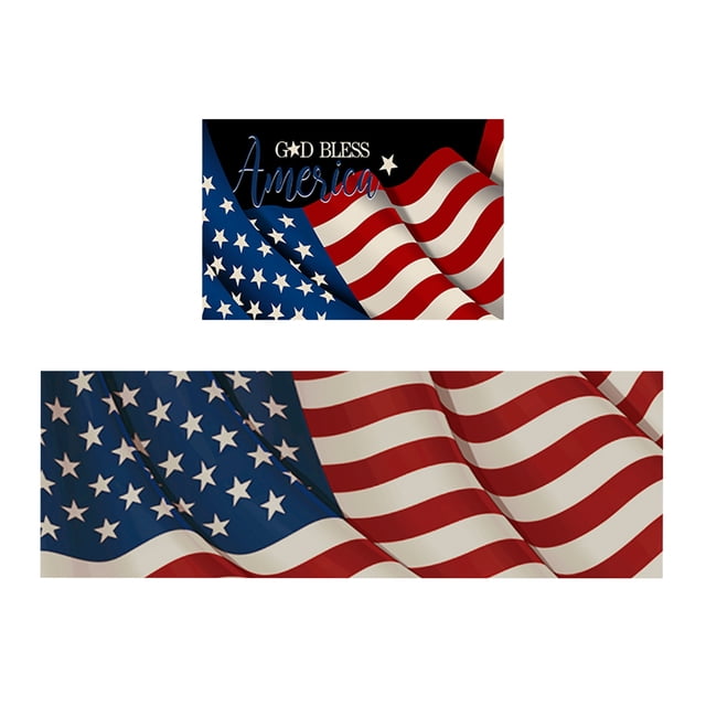 SLYNSHome 4th of July Decorative Kitchen Mats Set of 2Pcs,Kitchen Rugs American Flag Red White Blue Kitchen Runner Mat & Rug for Floor Patriotic Home Decor
