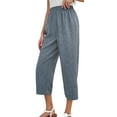thumbnail image 5 of MLDRA Womens Capri Pants Linen Cropped Pants with Pockets Loose Fit Wide Leg Yoga Casual Elastic Waist Ladies Trousers Blue, 5 of 8
