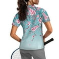 thumbnail image 2 of COEQINE Women Short Sleeve Golf Shirts Soft Quick Dry Fit Workout Golf Tops Cherry Blossom Blue Print V Neck 1/4 Zip Polo Shirts Pullover Moisture Wicking Athletic Tops, 2XL, 2 of 7