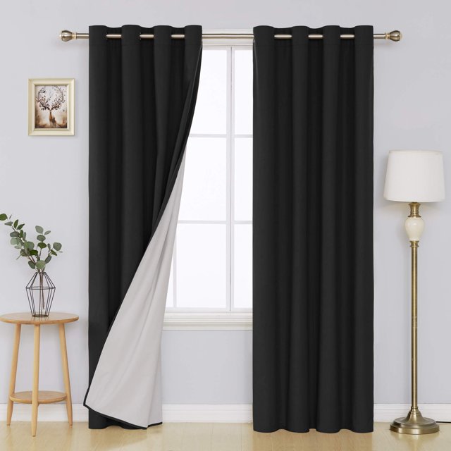Deconovo Cortinas opacas negras de 132 x 213 cm con aislamiento térmico para ventanas