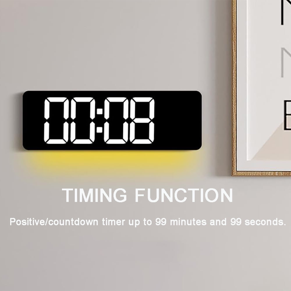 Onekawa 16" Digital Wall Clock,Dimmer Dual Alarm Clocks for Bedroom,8 Colors Large LED Display with Remote Control,12/24H,Black
