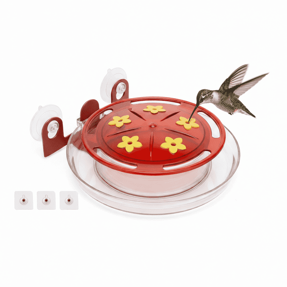Plumilo Window Hummingbird Feeder, Outdoor Hummingbird Feeder with Multiple Feeding Ports, Red