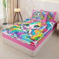 thumbnail image 2 of Homewish Cartoon Kawaii Mermaid Zipper Twin Comforter Sets with Fitted Sheet and 2 Pillowcases,Cute Rainbow Coral Starfish Zipper Bedding Set For Girly,Reversible,4 Pieces, 2 of 7