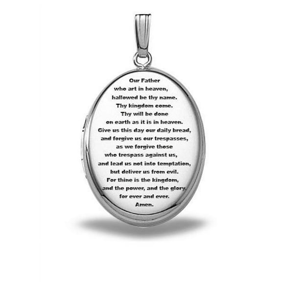 Picturesongold.Com Oval "Lords Prayer" Picture Locket Necklace Pendants - 3/4 inch x 1 inch Sterling Silver