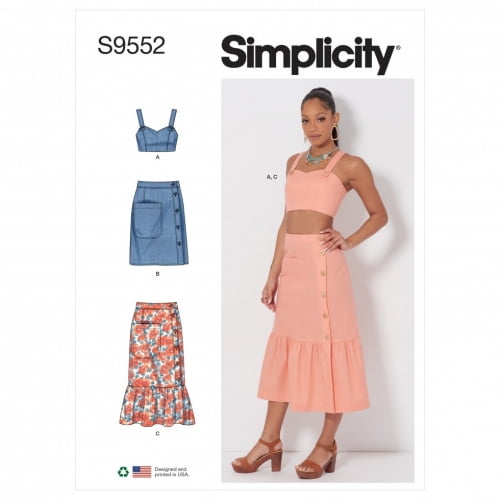 Simplicity Sewing Pattern 9552 Tops, Skirts H5 (6-8-10-12-14)