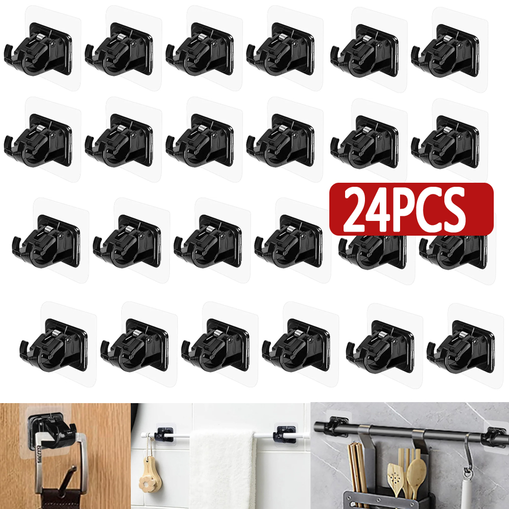 24PCS No Drill Curtain Rod Brackets No Drilling Self Adhesive Curtain