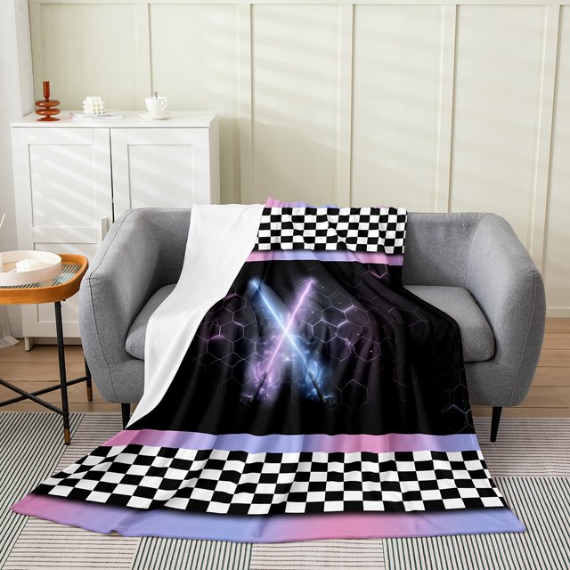 Erosebridal Teens Sports Sherpa Blanket, Lightsaber Fuzzy Blanket Throw, Racing Checkered Decor