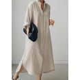 thumbnail image 2 of Datmelove Women's Spring Button Down Linen Shirt Dress Summer Flowy Side Slit Maxi Shift Dress, 2 of 5