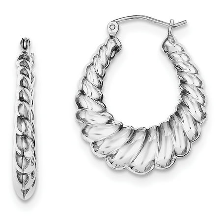 JewelryWeb - Sterling Silver Hollow Hinged Polished Rhodium-plated Shrimp Hoop Earrings - 3.0 Grams - Walmart.com