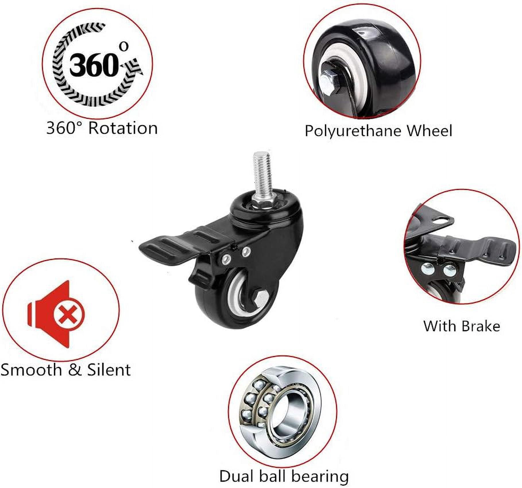 Locking Polyurethane Caster Wheel with 1.5" Rotation on Swivel Stem for Carts, Furniture, Trolley, Workbench, 4 Pack(Threaded Stem: M8*25mm) - DKSFJKL