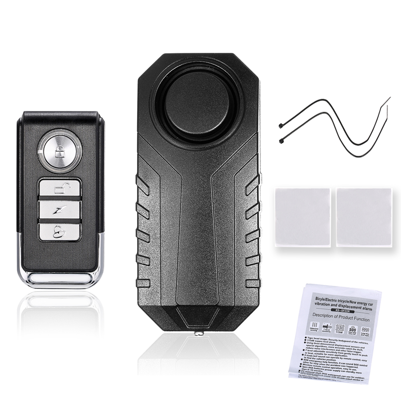 Carevas / Electric Tricycle/ Door/ Window Vibration Alarm Intelligent -theft Alarm Wireless Remote Control Alarm Supper Loud Waterproof Adjustable Sensitivity - image 2 of 7