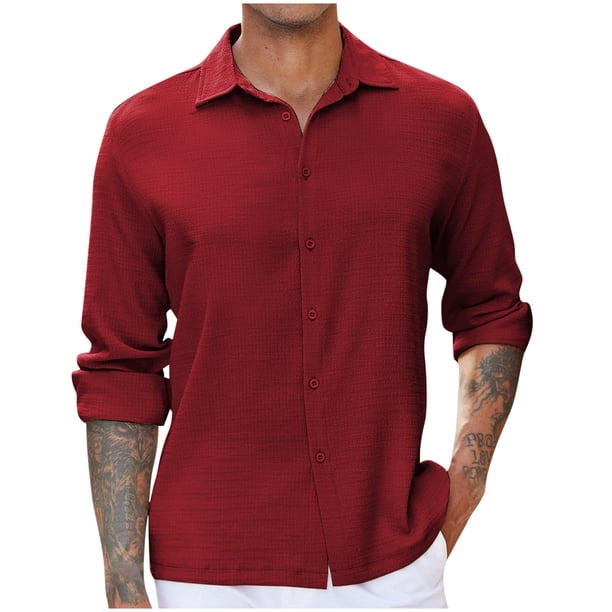 Blusa y camisa de manga larga con cuello vuelto para hombre, informal, a la moda, con cuello vuelto, transpirable, de poliéster