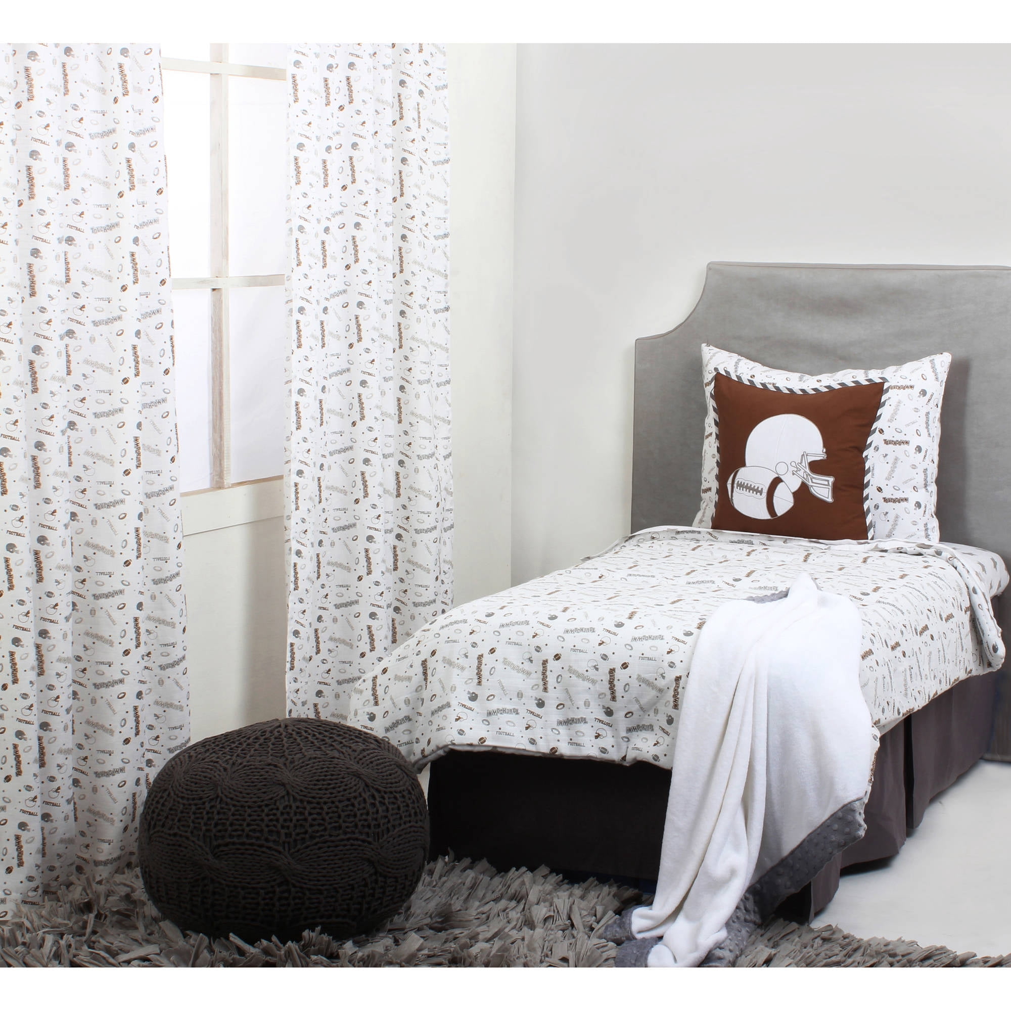 Bacati - Sports 100% Cotton breathable Muslin 3-Piece Toddler Bedding Sheet Set, Football Brown/Grey